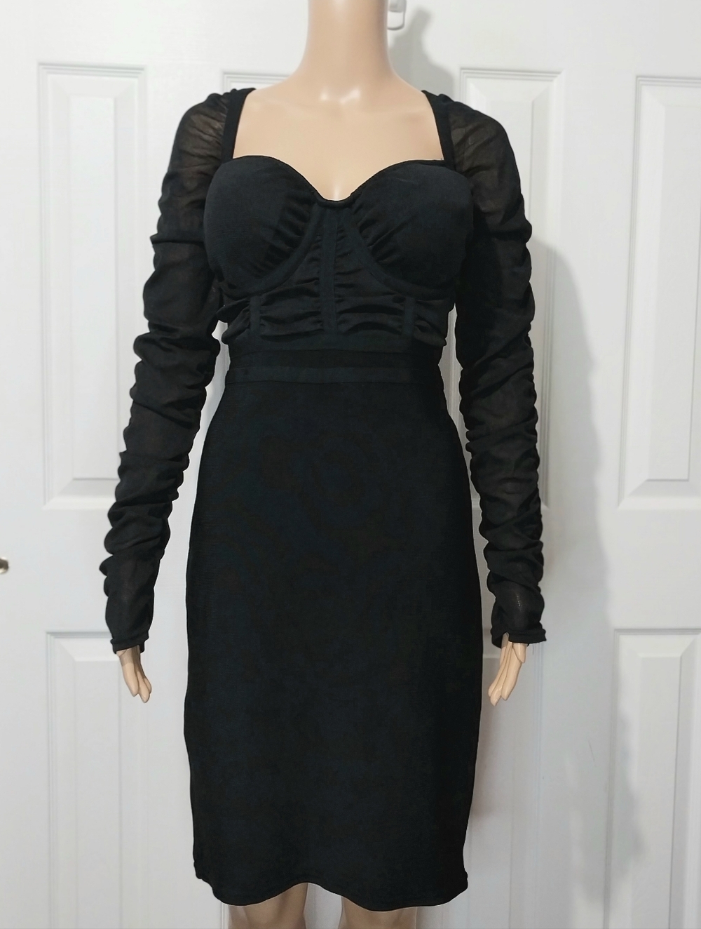 Venus Sheer Ruched Sleeve Bodycon Dress, Size 12